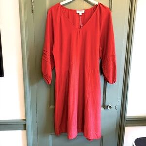 Umgee Red V-Neck Dress With Puff Sleeves NWT